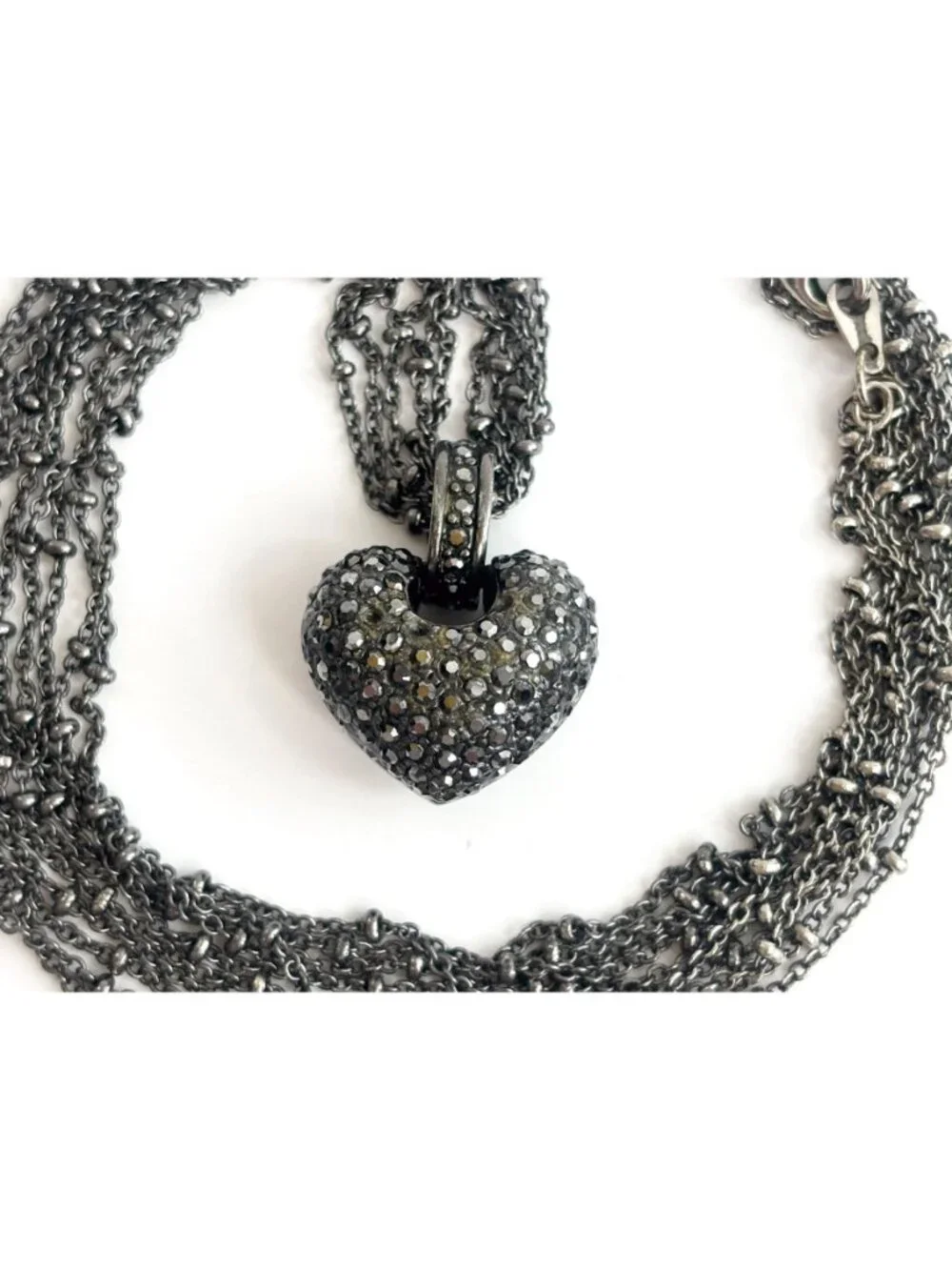 Marcasite Heart Art Nouveau Sterling Silver 925 Vintage Pendant Necklace - 17